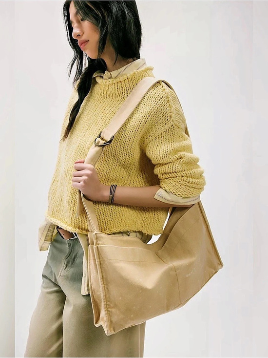 Free People Handbags - New Free People Camp Crush Sling Bag Yellow Canvas Tote Crossbody Adjustable Str